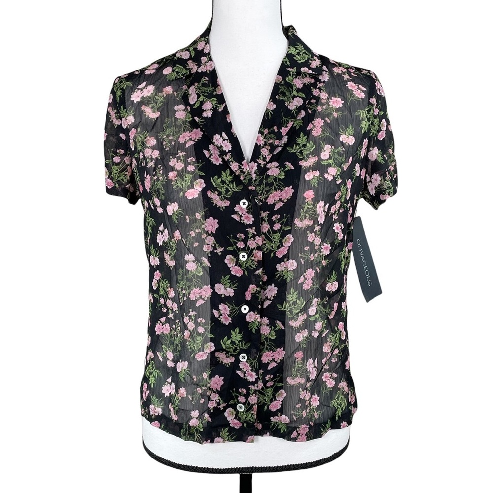NWT Olivaceous Black Pink Floral Blouse
